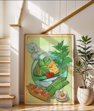 Illustration d'aliments asiatiques traditionnels avec service à thé et herbes