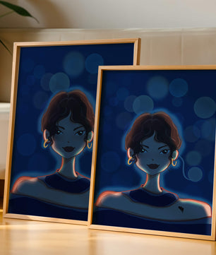 Illustration d'une femme avec des lumières bokeh et des boucles d'oreilles élégantes