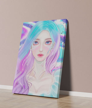 Fantasy portrait of a woman with pastel hair and vibrant features