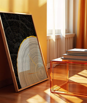 Abstract Wood Grain Pattern with Gold Accents on Black Background - Mi tienda