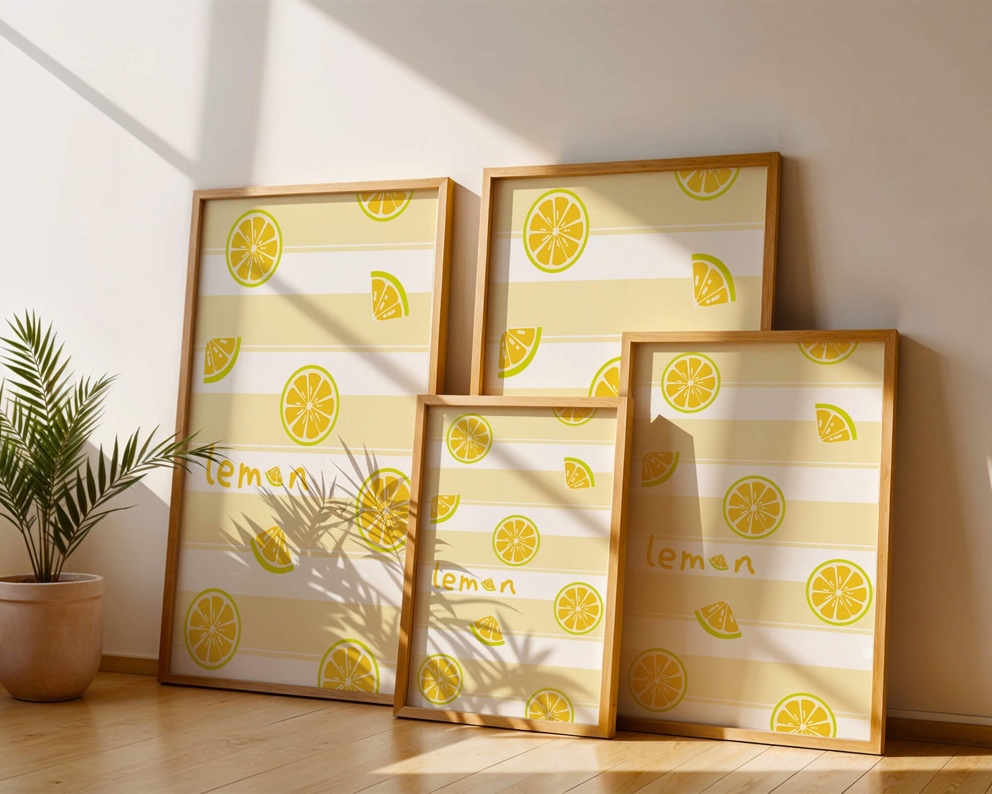 Yellow lemon slices pattern with bold stripes