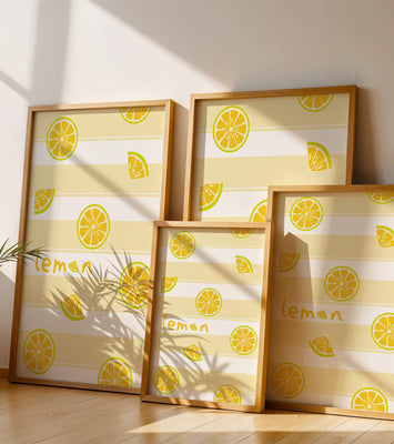 Yellow lemon slices pattern with bold stripes