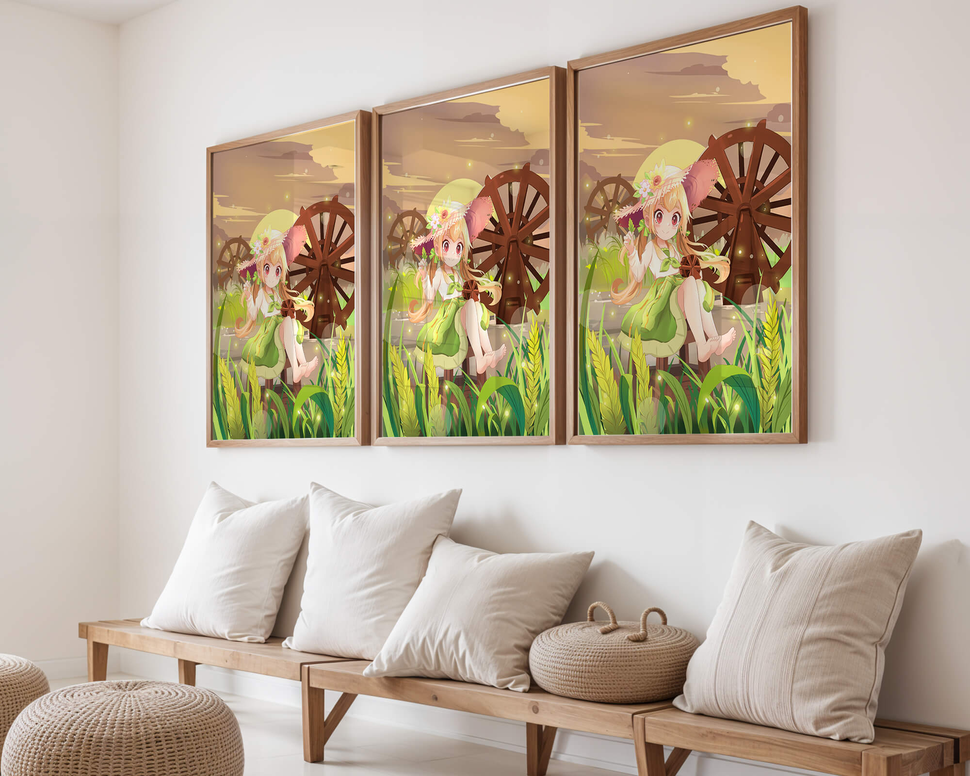 Enchanted countryside scene with a cute character and vibrant nature