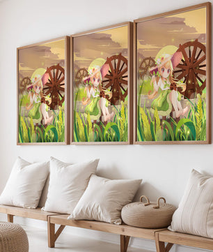 Enchanted countryside scene with a cute character and vibrant nature
