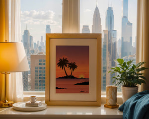 Sunset Over Tropical Island with Palm Trees and Birds - Mi tienda