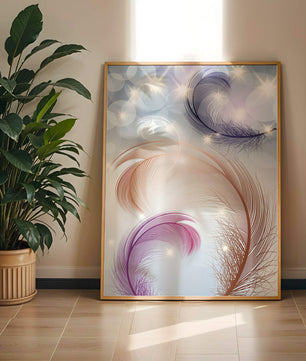 Elegant abstract feather design with sparkles and soft colors