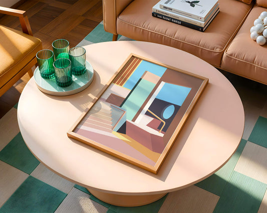 Modern architectural design with pastel geometric elements