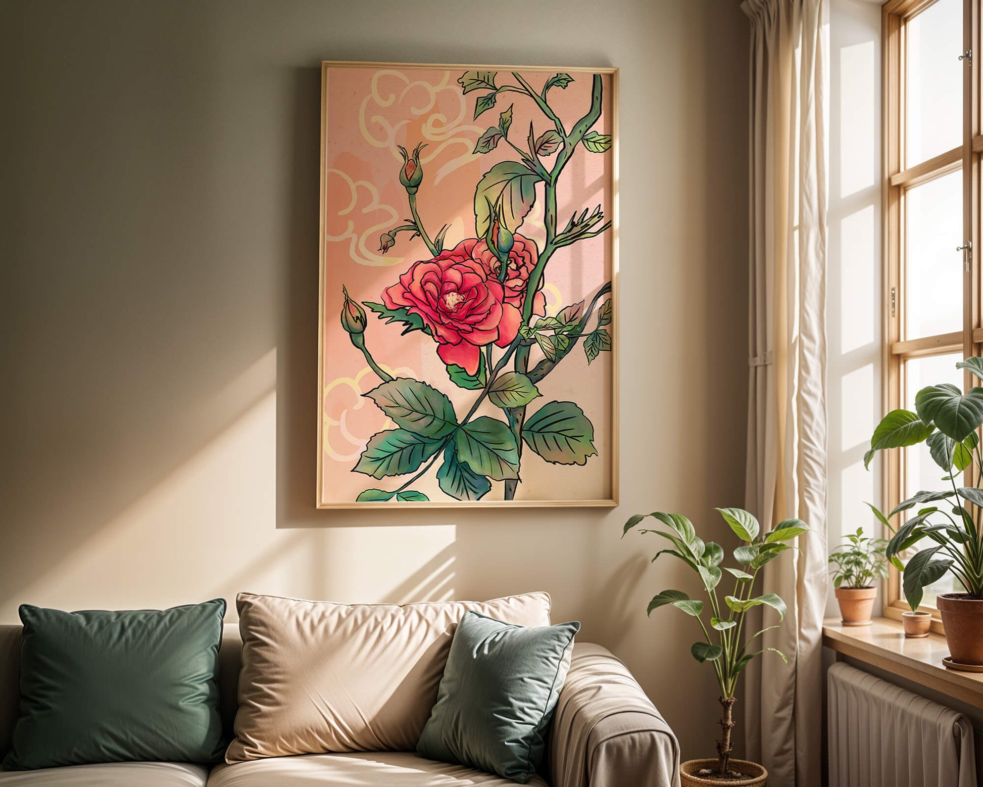 Ilustración Elegante de Rosa con Fondo Pastel Suave