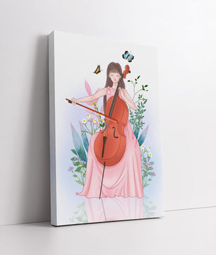 Girl Playing Cello Surrounded by Nature with Butterflies - Mi tienda