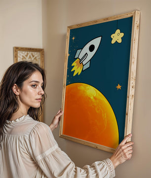 Cartoon Rocket in Space with Yellow Star - Mi tienda