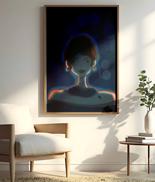 Illustration d'une femme avec des lumières bokeh et des boucles d'oreilles élégantes
