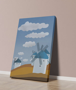 Scenic Windmills on a Sunny Day with Blue Skies and Clouds