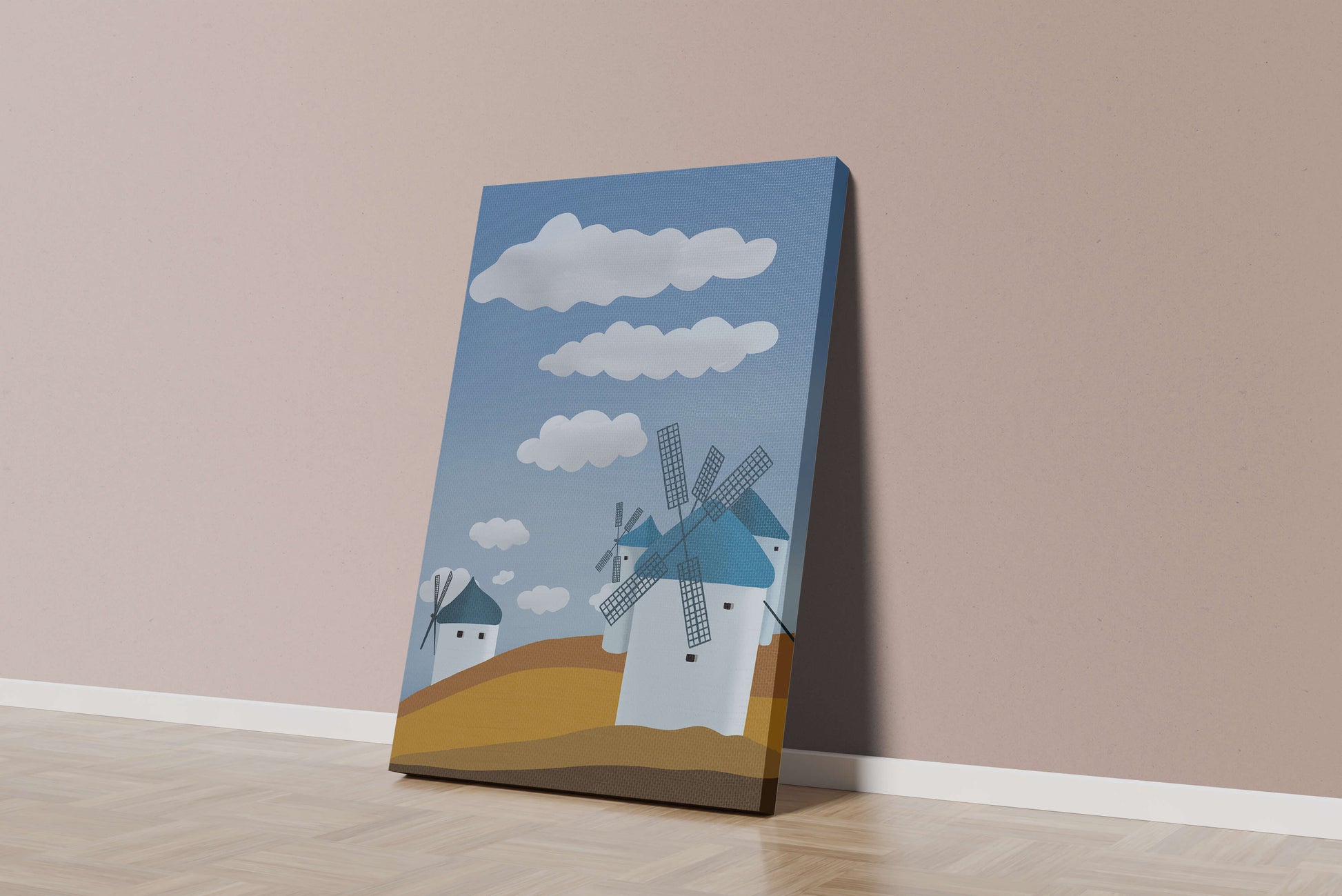 Scenic Windmills on a Sunny Day with Blue Skies and Clouds