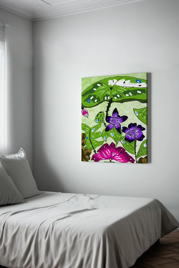 Bunte Blumenillustration mit exotischen Blumen und Blättern