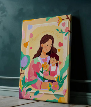 Ilustración de madre e hija con flores para el Día de la Madre