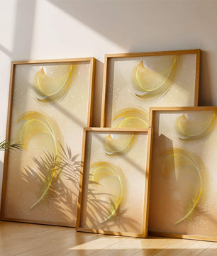 Elegant golden feather design with shimmering background