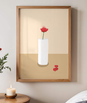 Minimalist Red Flower in White Vase on Beige Background - Mi tienda