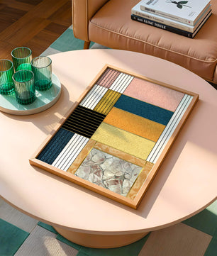 Geometric Abstract Art with Textured Blocks and Gold Accents - Mi tienda