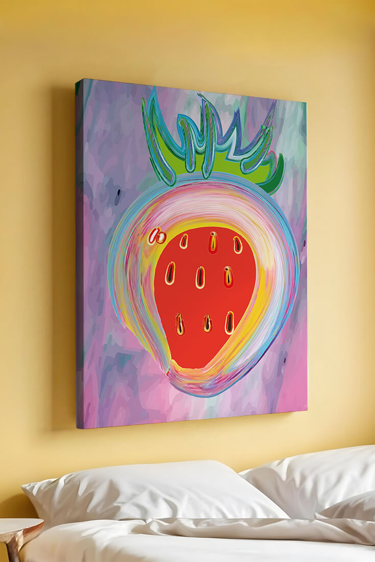 Colorful abstract strawberry with vibrant brush strokes