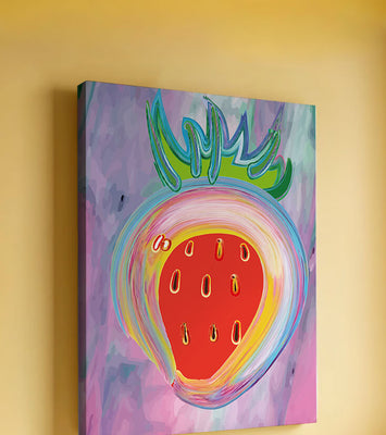 Colorful abstract strawberry with vibrant brush strokes