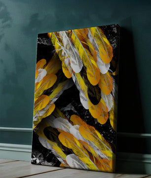 Abstract Composition with Yellow and White Feathers on a Black Background - Mi tienda