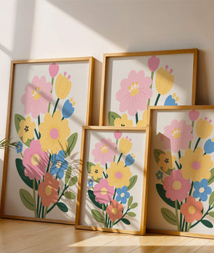 Ramo ilustrado de flores coloridas