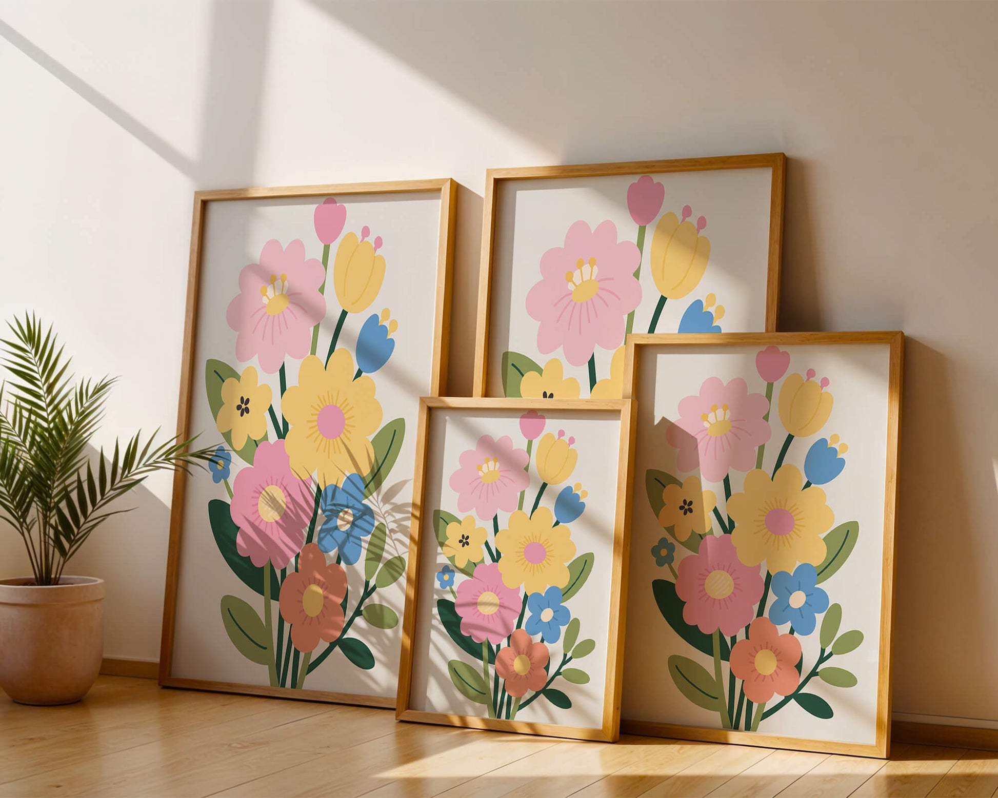 Ramo ilustrado de flores coloridas
