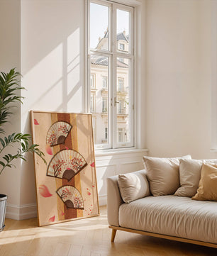 Elegant Japanese Fans with Cherry Blossom Design on Textured Background - Mi tienda
