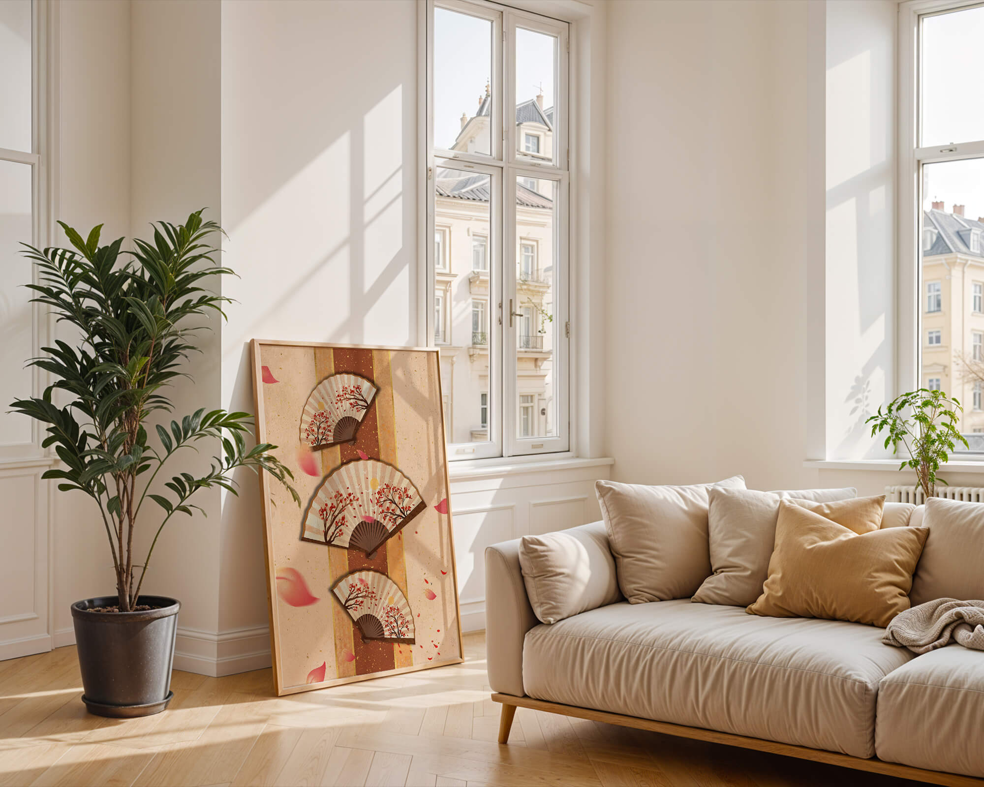 Elegant Japanese Fans with Cherry Blossom Design on Textured Background - Mi tienda