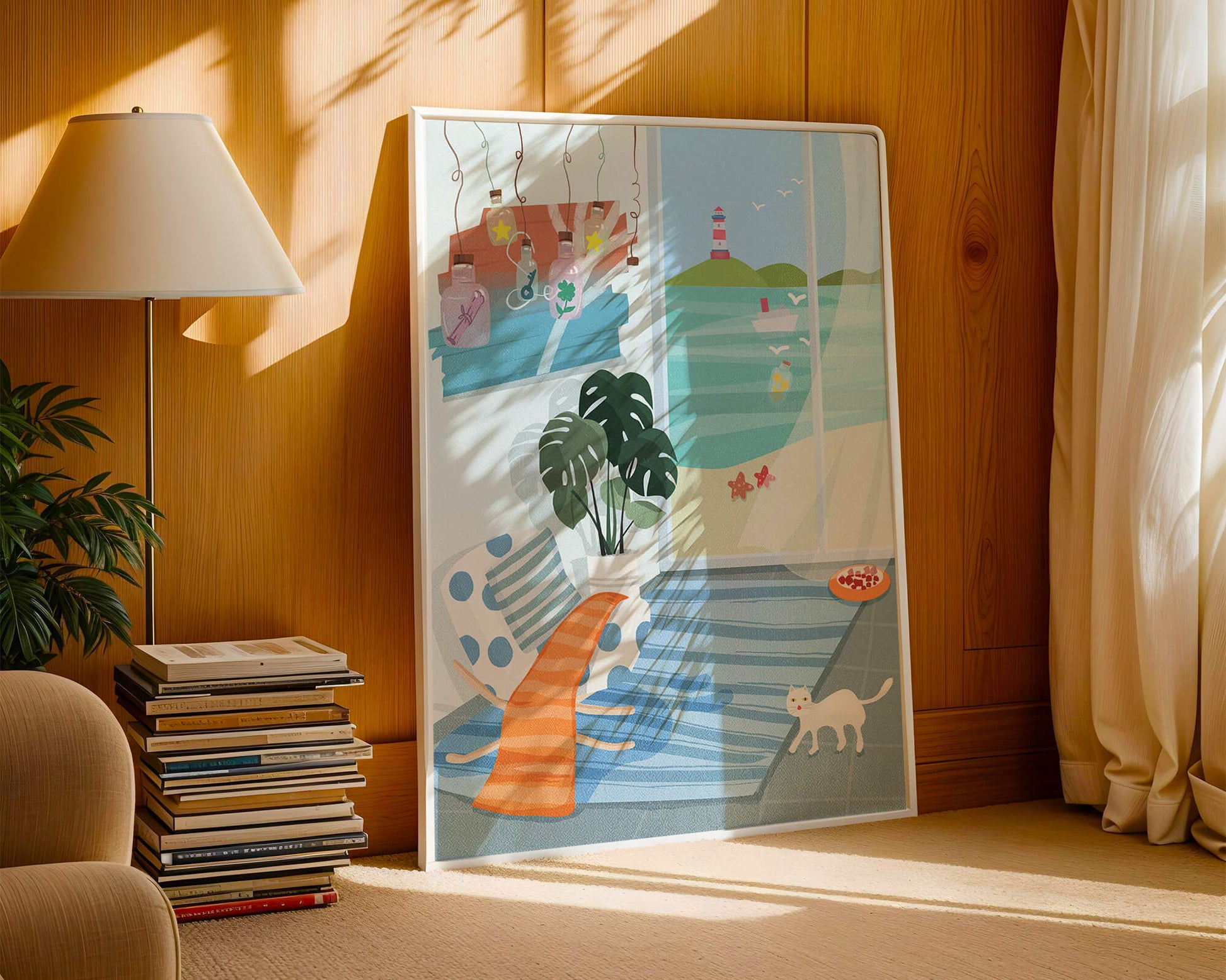 Cozy Room with Sea View and Lighthouse through the Window