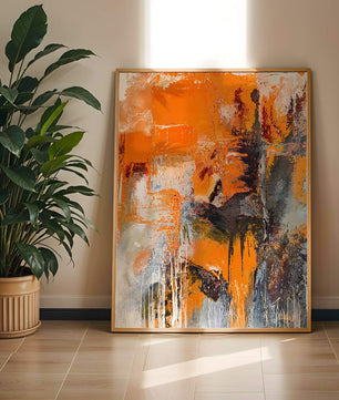 Arte abstracto texturizado en naranja y gris