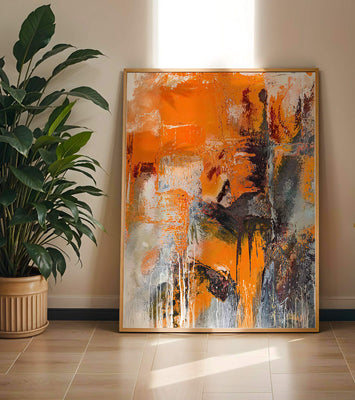 Abstract Orange and Grey Textured Art