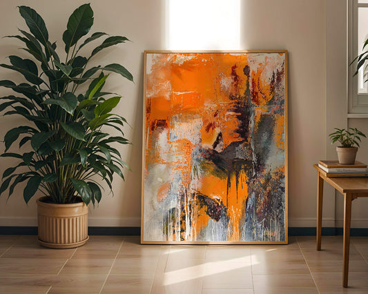 Abstract Orange and Grey Textured Art