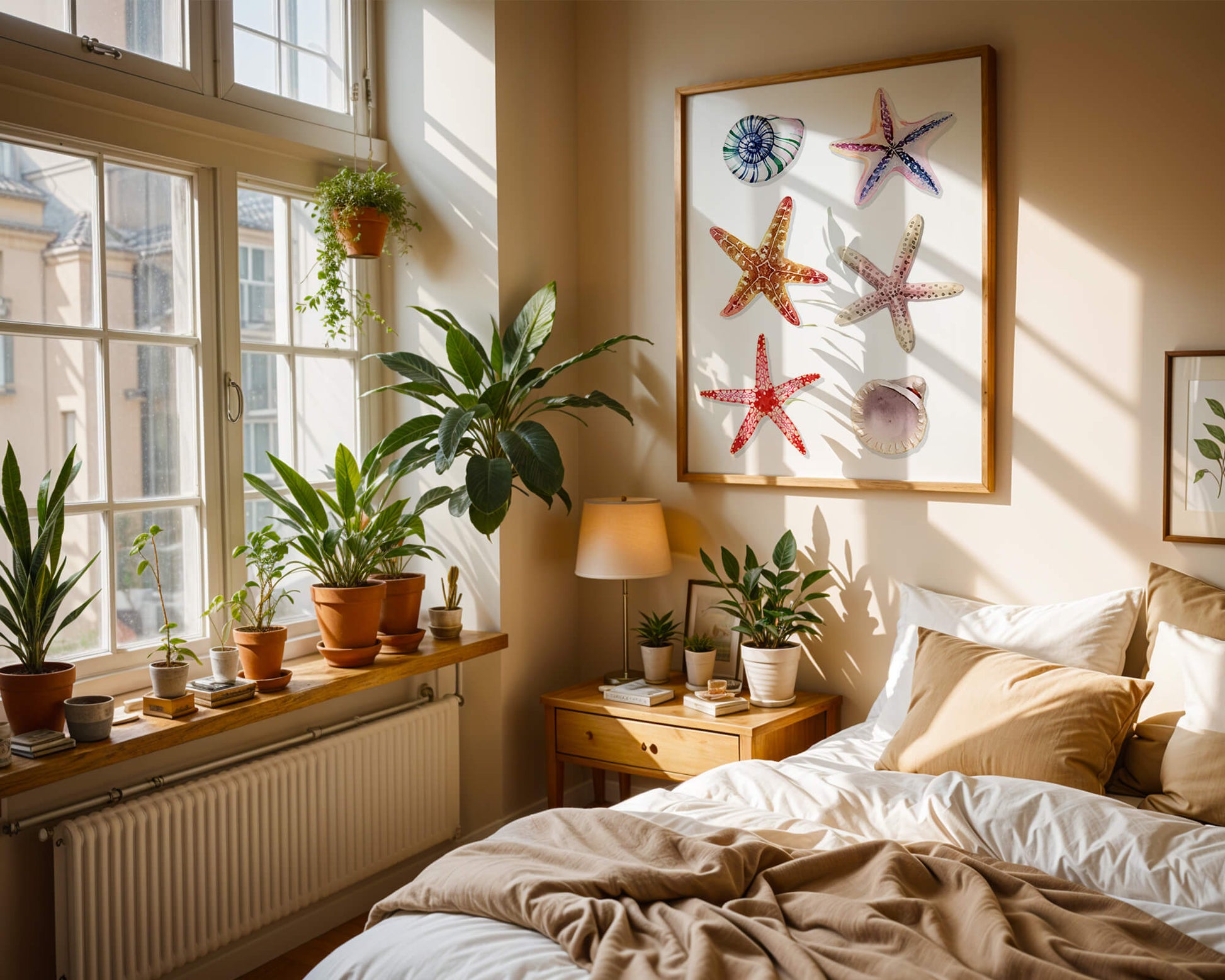 Watercolor collection of seashells and starfish illustration