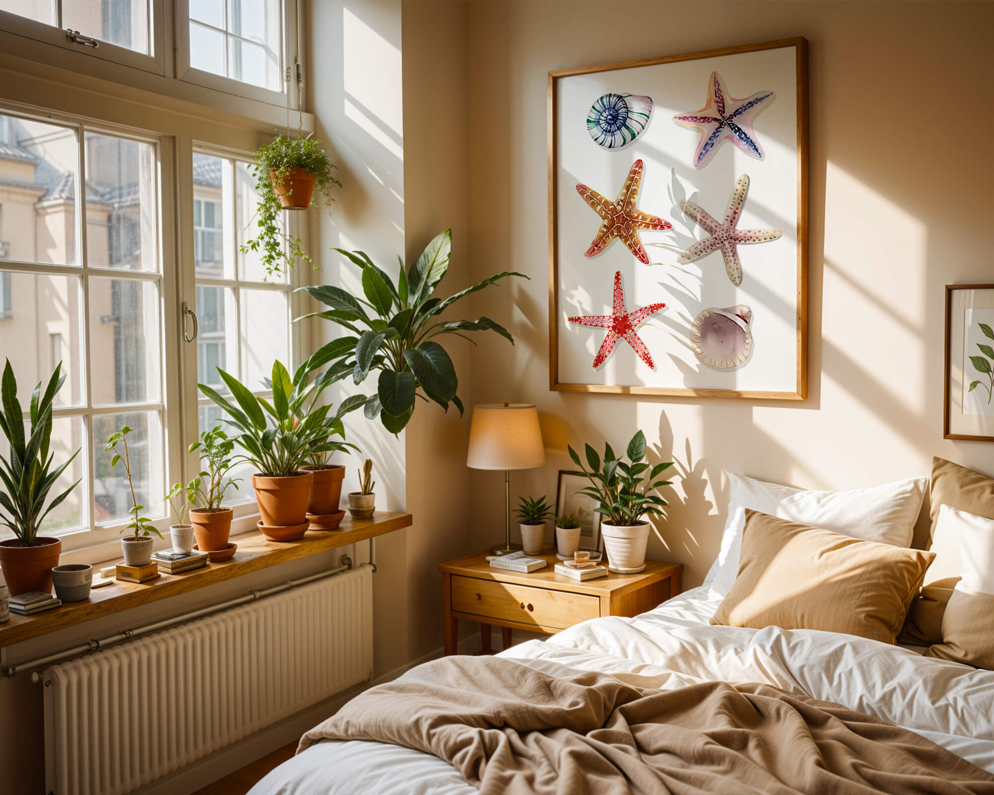Watercolor collection of seashells and starfish illustration