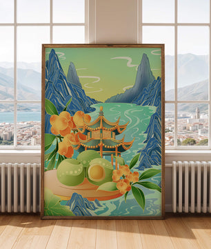 Paysage pittoresque avec une pagode traditionnelle et des montagnes