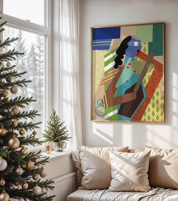 Colorful abstract geometric art with musical theme