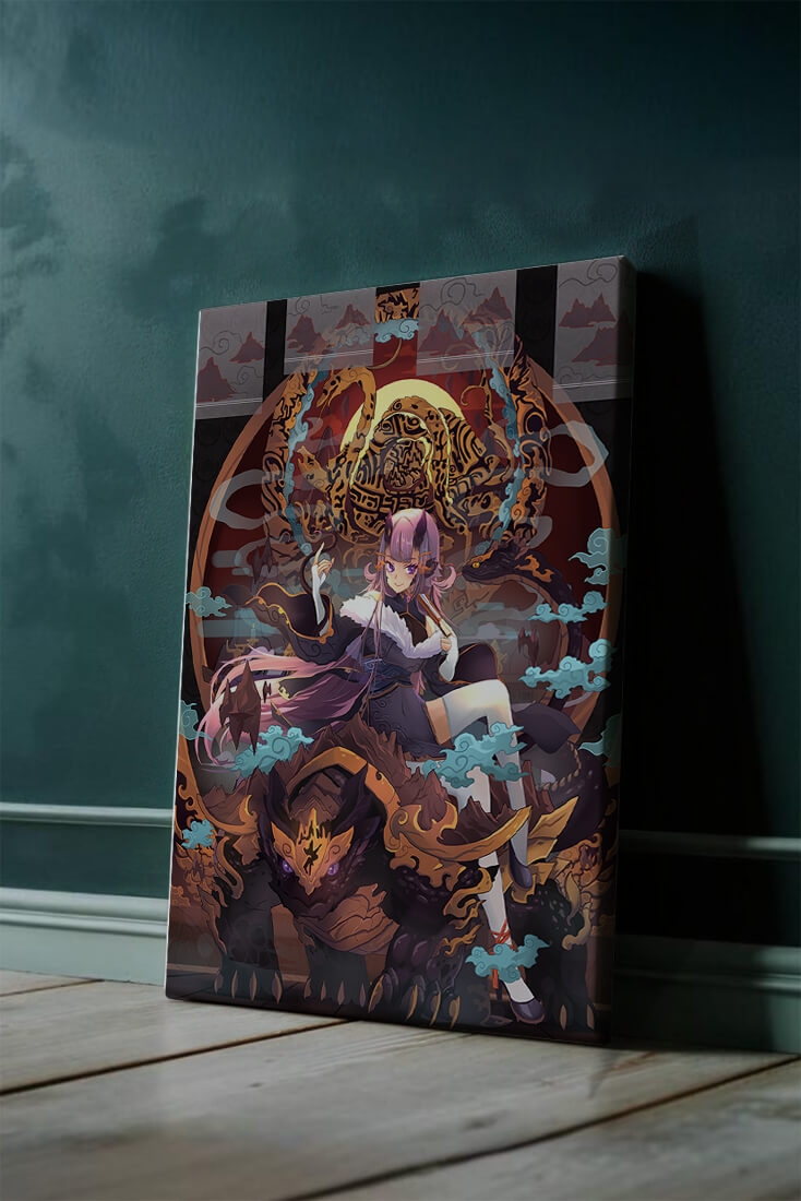 Fantasy character with mythical beast in vibrant illustration