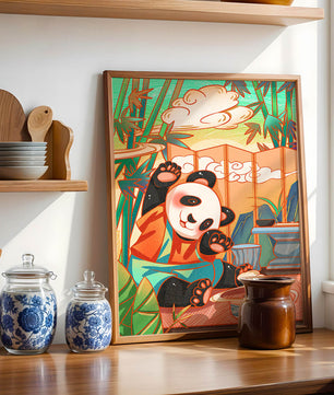 Cheerful Panda Having Tea in a Bamboo Garden - Mi tienda