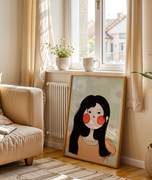 Charmante illustration d'une jeune femme avec un fond floral