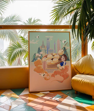 Illustration de la ligne d’horizon de Shanghai avec des raviolis et des éléments asiatiques