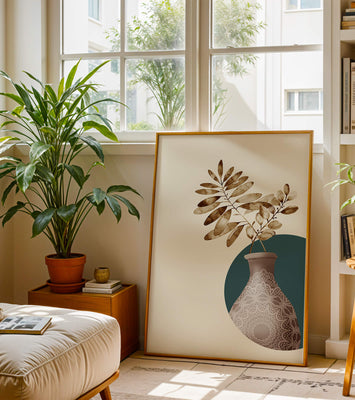 Elegant Botanical Illustration With Mandala Vase