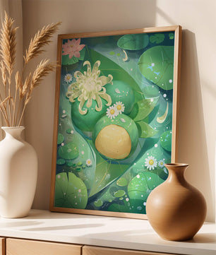 Scène aquatique luxuriante avec des fleurs de lotus et des feuilles vertes
