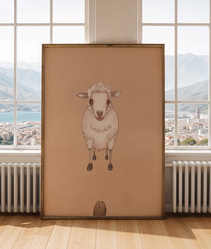 Illustration of an adorable sheep on a textured background