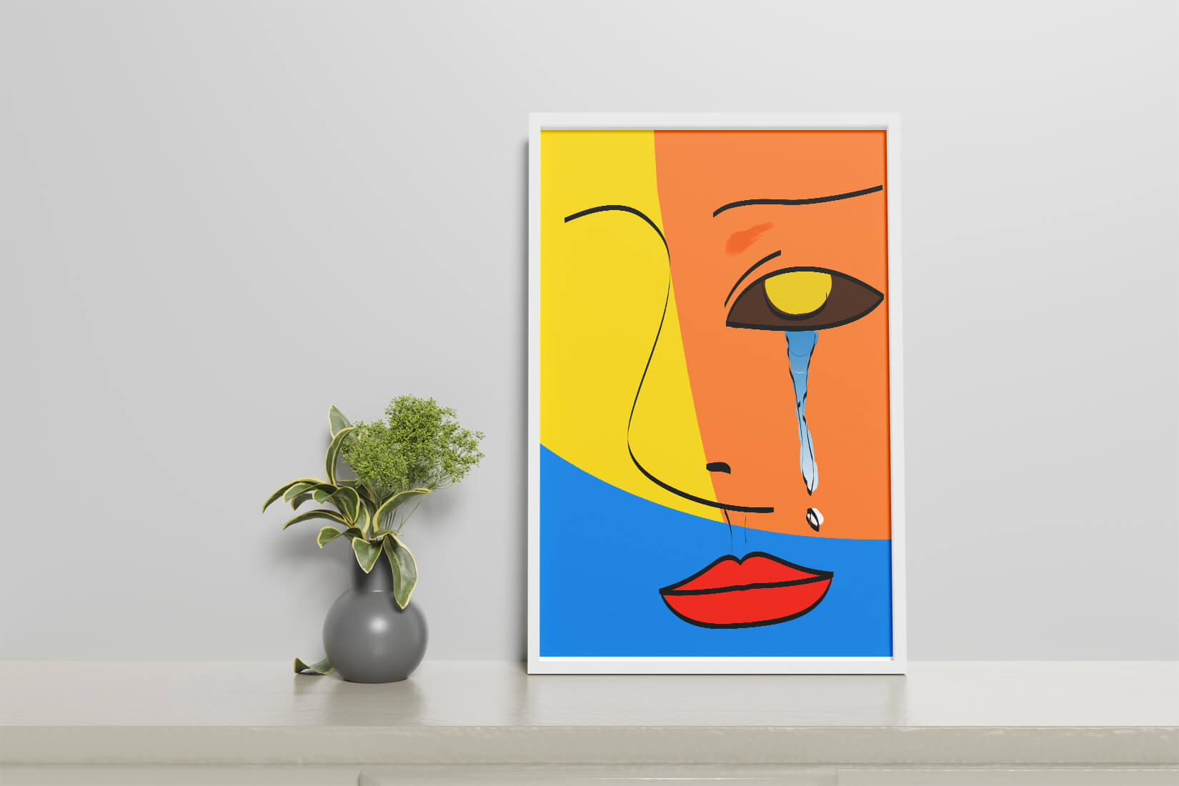 Colorful abstract face art with tear in modern style