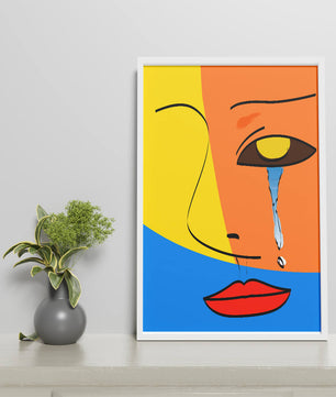 Colorido arte de rostro abstracto con lágrima en estilo moderno