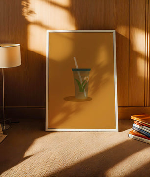 Illustration of a Drink with Botanical Element and Straw on Orange Background - Mi tienda