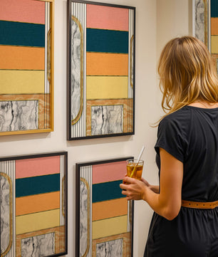 Abstract Geometric Art with Gold and Marble Accents