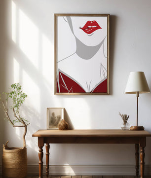 Minimalist Art with Red Lips and Elegant Dress - Mi tienda