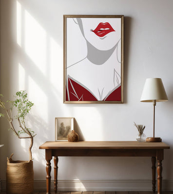 Minimalist Art with Red Lips and Elegant Dress